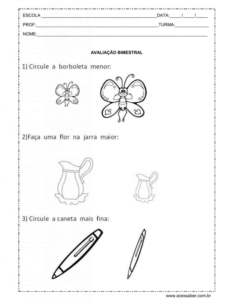 Avaliação Diagnóstica – Matemática Ed Infantil ao 2º ano