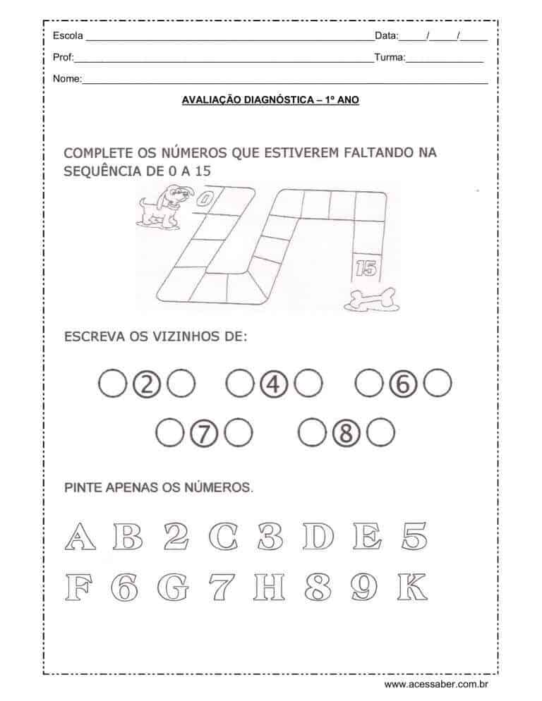 Avaliação Diagnóstica – Matemática Ed Infantil ao 2º ano