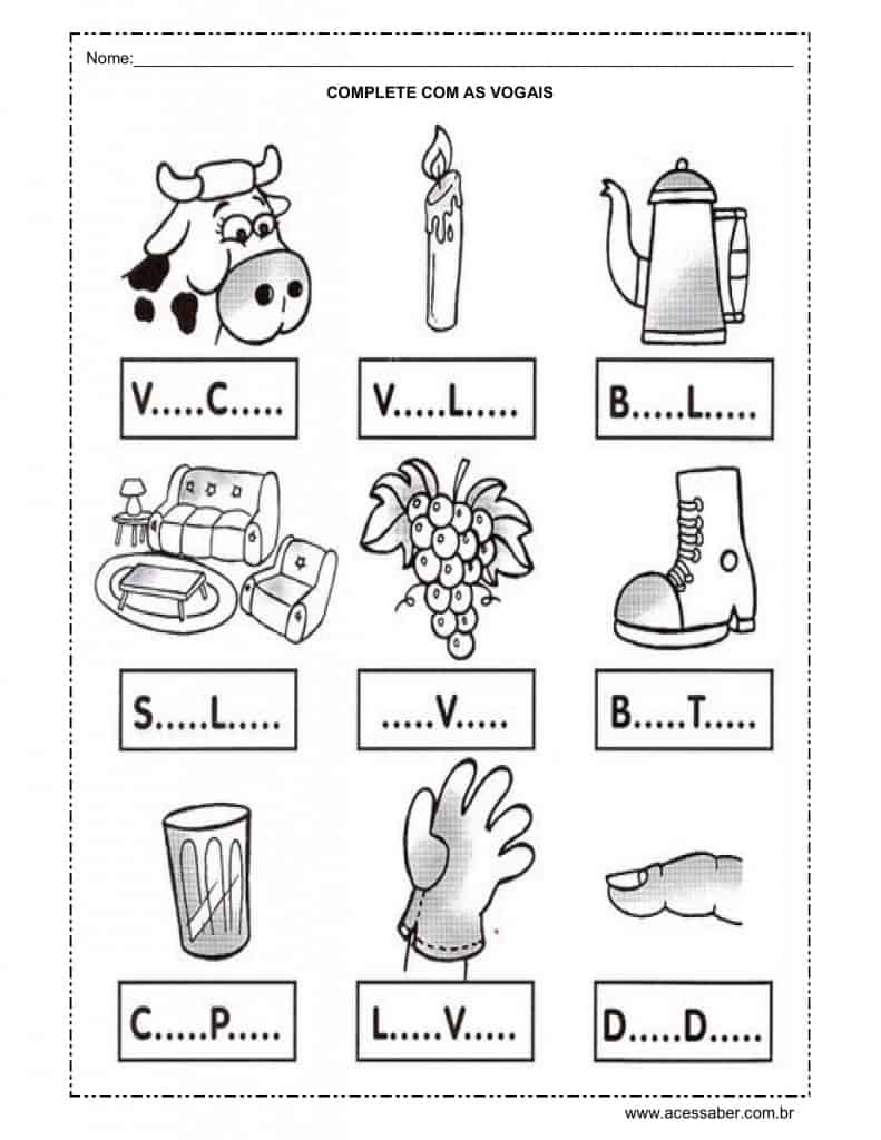 Completando palavras com as vogais - Materiais e Atividades Didáticas