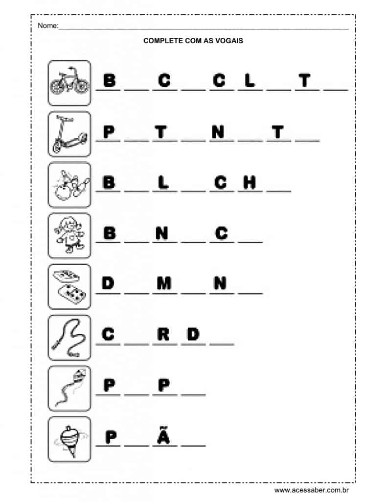 Completando palavras com as vogais - Materiais e Atividades Didáticas