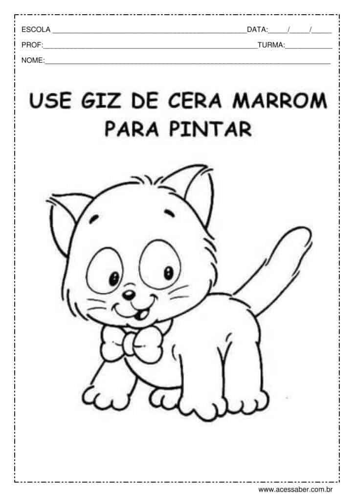 Atividade de artes: pinte o gatinho de marrom