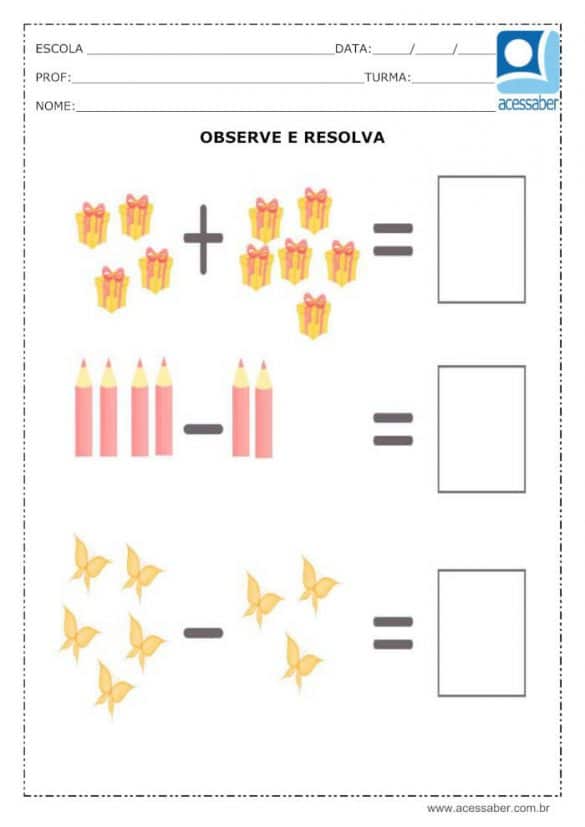 Atividade De Matem Tica Soma E Subtra O Ed Infantil E Ano Hot