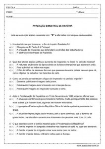Avaliação de História - 5º ano