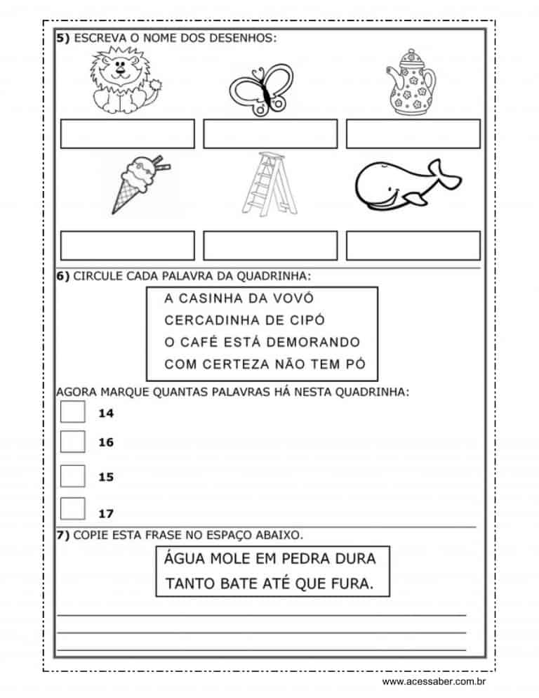 Avaliação de língua portuguesa - 1º ano - Acessaber