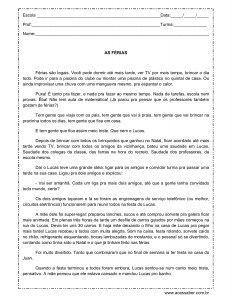 Interpretação As ferias 4º ano