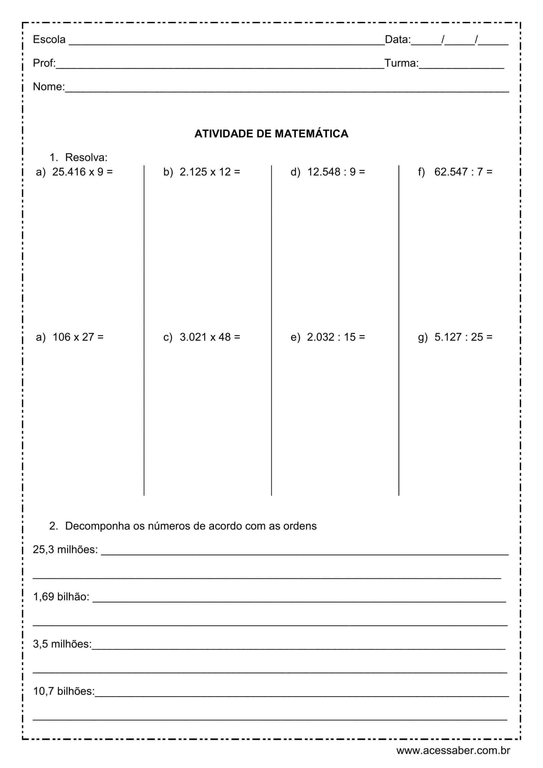 6º ano] Exercícios de matemática 6º ano - 4º bimestre