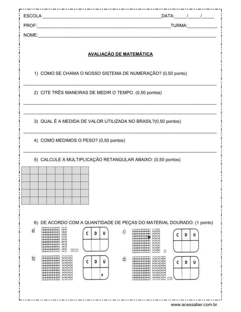 avaliacao de matematica_4º ano_prova A - Acessaber