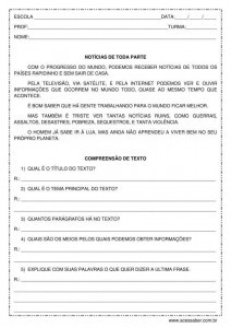Interpretação de texto - notícias de toda a parte - 2º ou 3º ano