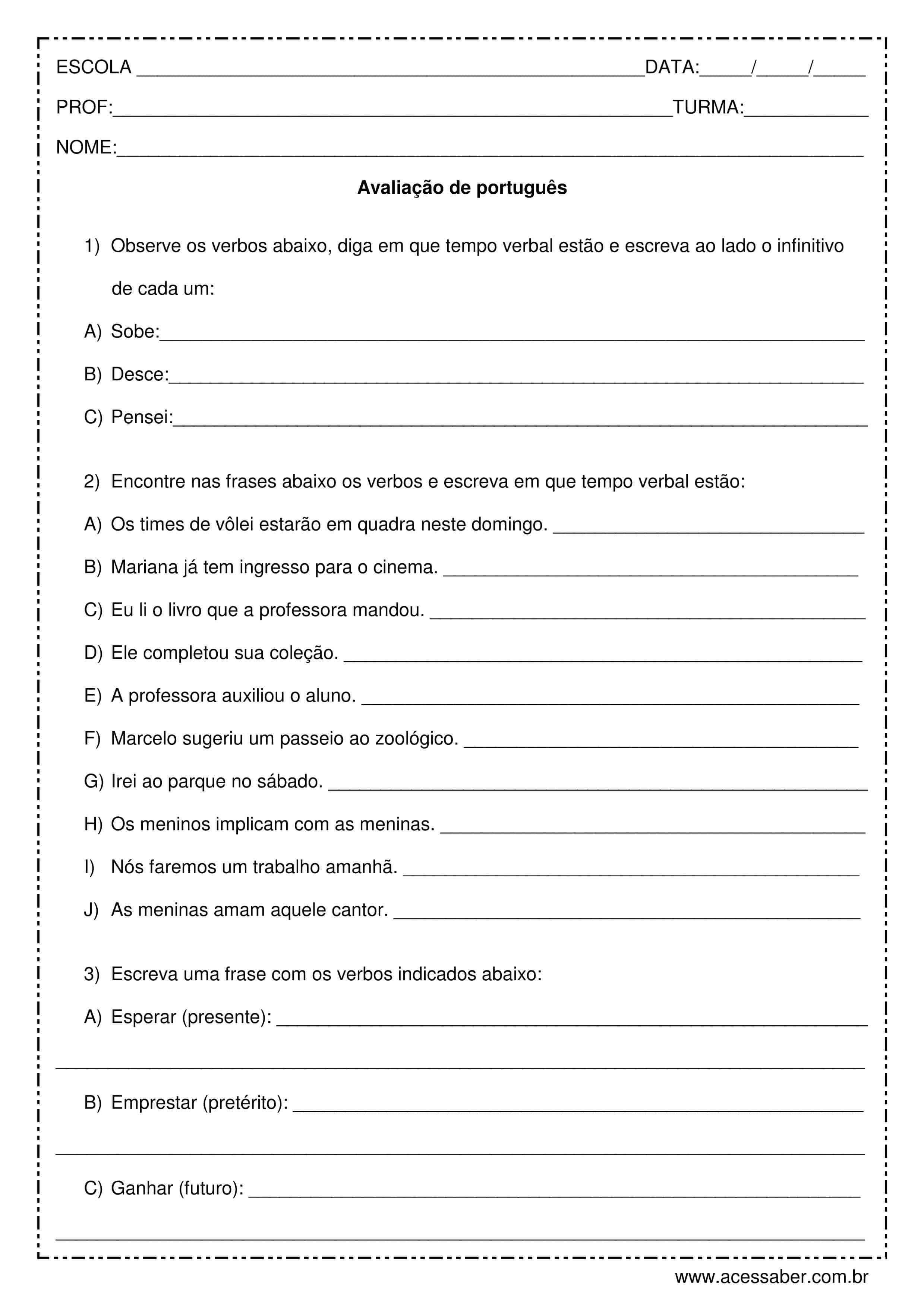 Exercícios sobre conjugação verbal