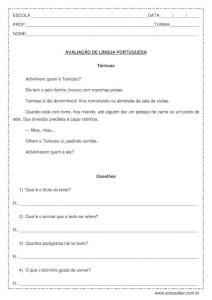 Avaliação de língua portuguesa e interpretação de texto e substantivos – 4º ou 5º ano Avaliação de língua portuguesa e interpretação de texto e substantivos - 4º ou 5º ano