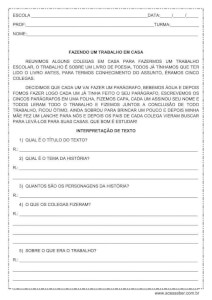 Interpretação de texto: Fazendo um trabalho em casa - 3º ano