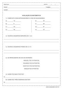 Avaliação de matemática – 1º ou 2º ano Avaliação de matemática - 1º ou 2º ano