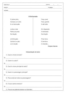 Interpretação de texto: A bicharada – 3º ou 4º ano Interpretação de texto: A bicharada - 3º ou 4º ano