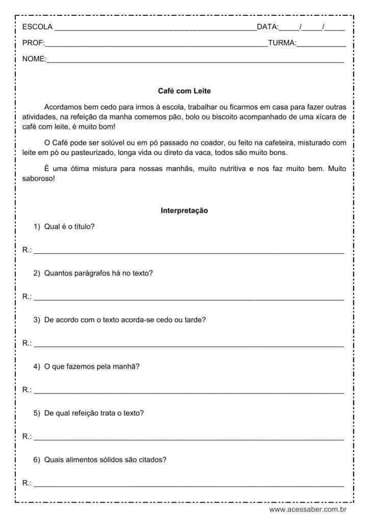 Interpretação de texto Café com leite 4º ou 5º ano Acessaber Interpretação de texto Café com leite 4º ou 5º ano Acessaber