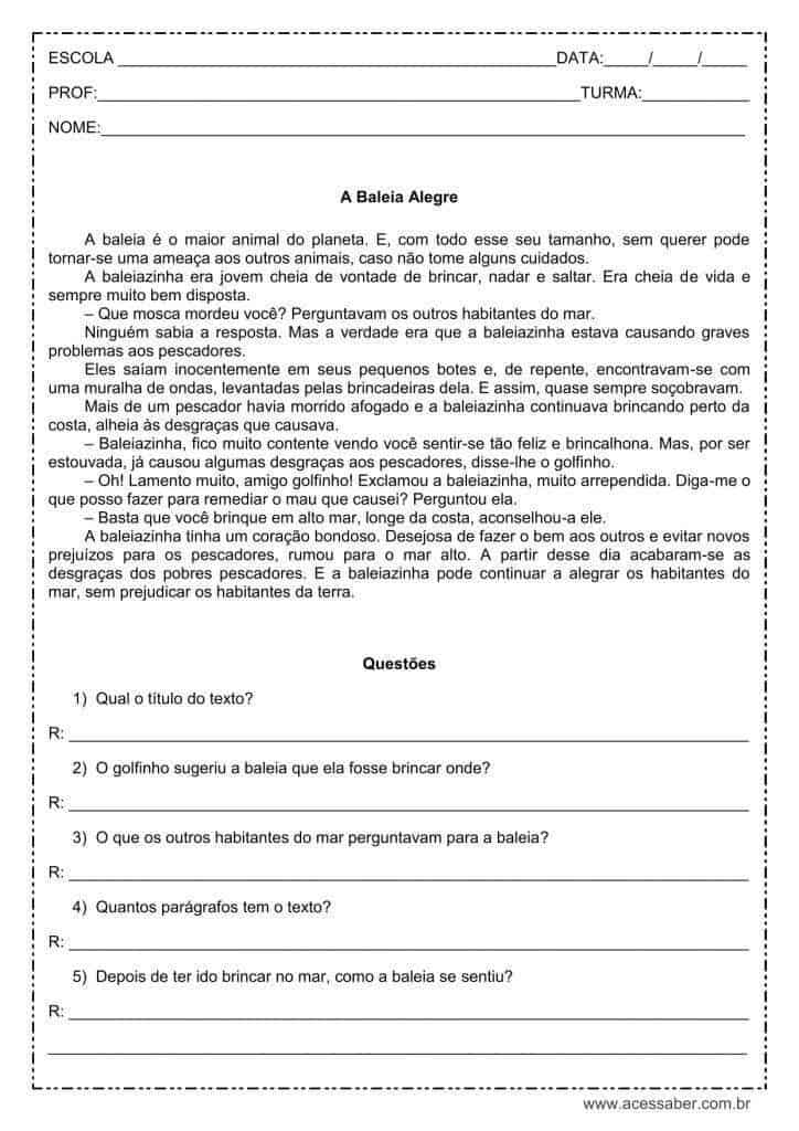 Interpretação de texto: A baleia alegre - 4º ou 5º ano - Acessaber