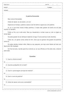 Interpretação de texto: A patinha Esmeralda – 4º ou 5º ano Interpretação de texto: A patinha Esmeralda - 4º ou 5º ano