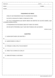 Interpretação de texto: Passarinho no ninho - 2º ou 3º ano