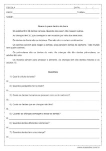 Interpretação de texto: Quem é quem dento da boca - 4º ou 5º ano