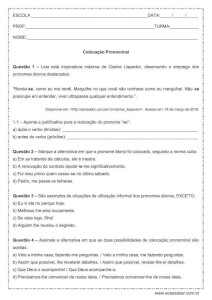Atividade de português: Colocacão pronominal – 3º ano do Ensino Médio