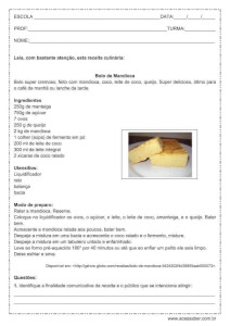 Interpretação de texto: Bolo de mandioca – 8º ano
