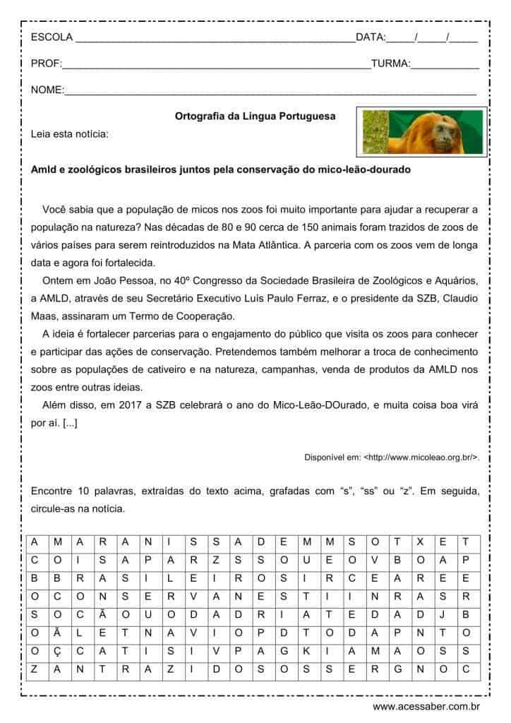 WORD: ATIVIDADES DE ORTOGRAFIA PARA O ENSINO FUNDAMENTAL