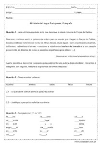 Atividade de português: Ortografia X ou CH – 6º ou 7º ano Atividade de português: Ortografia X ou CH - 6º ou 7º ano