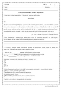 Concordância dos Verbos Impessoais – 3º ano do Ensino Médio