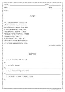 Interpretação de texto: A casa – 2º ou 3º ano