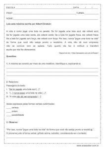 Interpretação de texto: Máxima  de Albert Einstein – 1º ano do Ensino Médio
