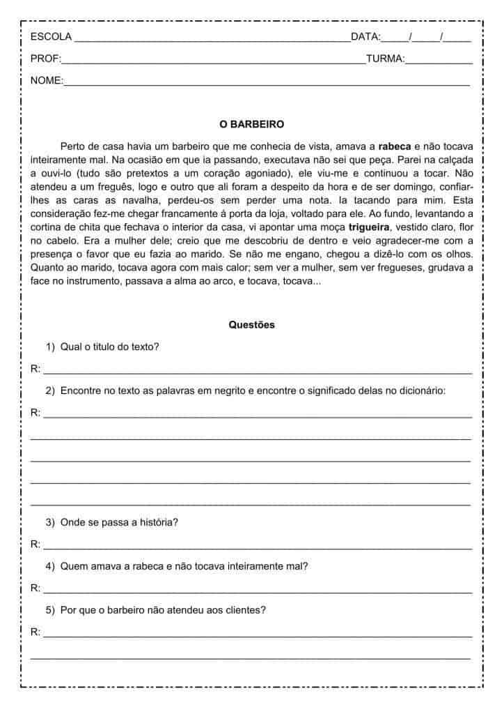 Interpretação de texto: O barbeiro - 4º ou 5º ano - Acessaber