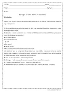 Atividade de português: Produção de texto-Relato de experiência – 9º ano Atividade de português: Produção de texto-Relato de experiência - 9º ano
