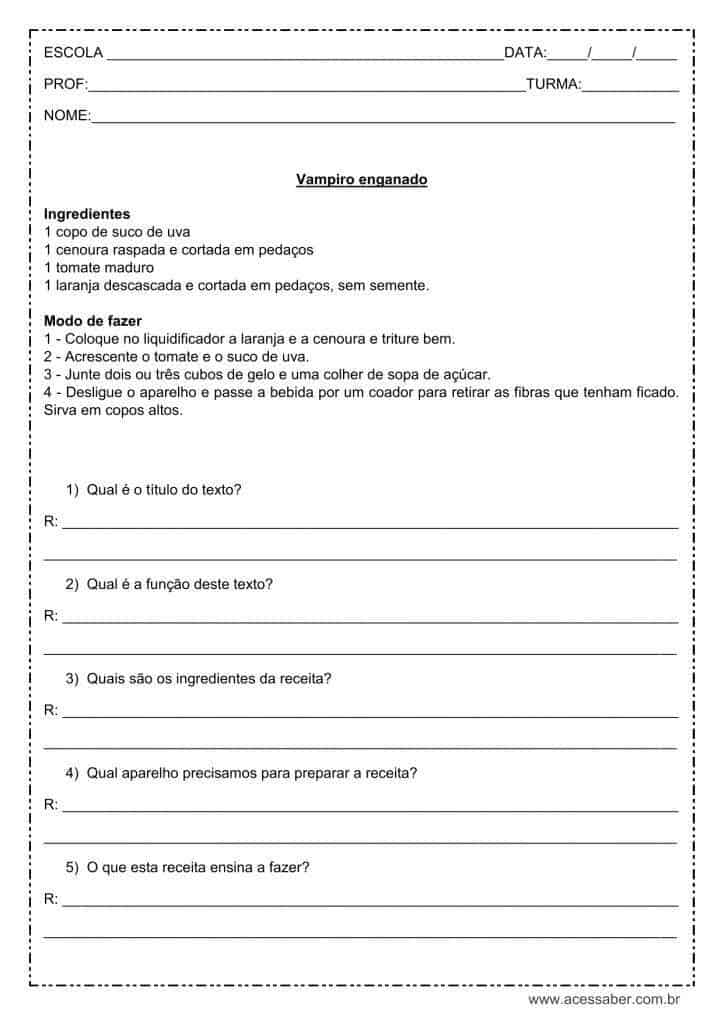 Interpretação de texto: Vampiro enganado - 3º ou 4º ano