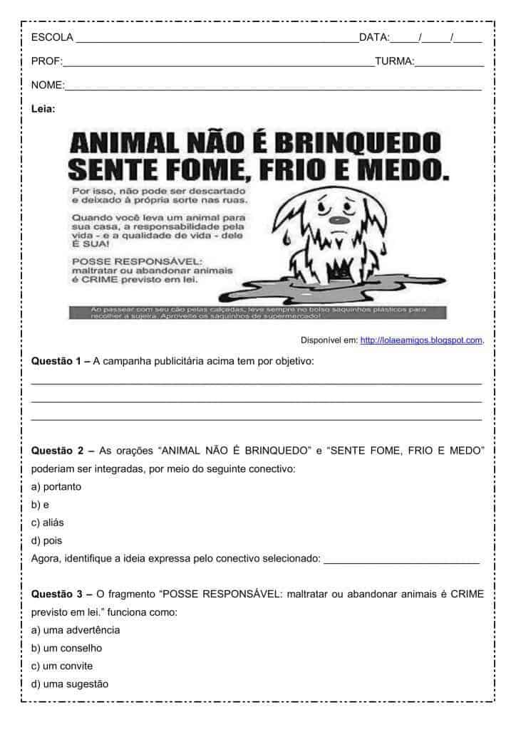 Interpretação de texto: Campanha publicitária “Animal não é brinquedo” – 6º ano Interpretação de texto: Campanha publicitária "Animal não é brinquedo" - 6º ano