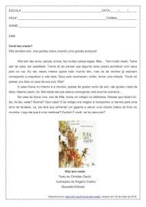 Interpretação de texto: Você tem medo – 8º ano