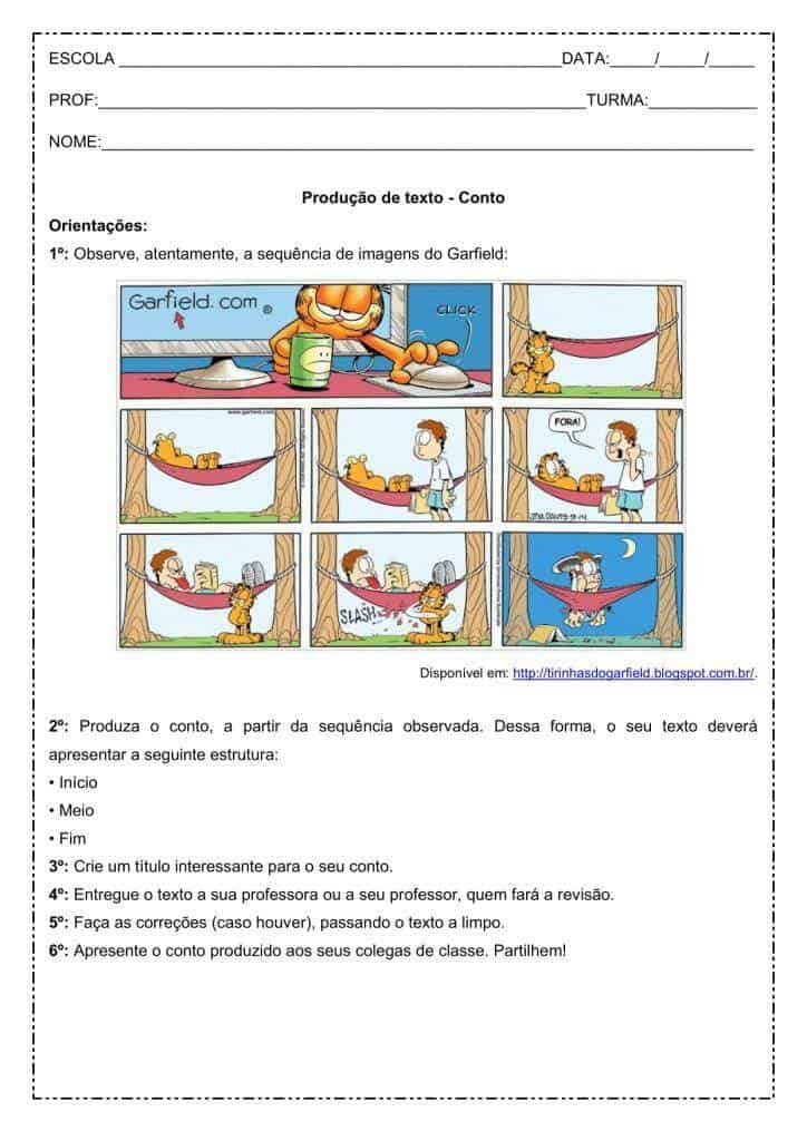 Produção de texto: Conto a partir de sequência de imagens do Garfield – 6º ano Produção de texto: Conto a partir de sequência de imagens do Garfield - 6º ano