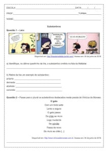 Atividade de português: Substantivo – 7º ano