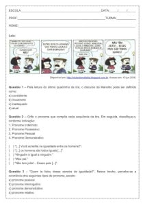 Atividade de português: Tipos de Pronomes – 9º ano Atividade de português: Tipos de Pronomes - 9º ano