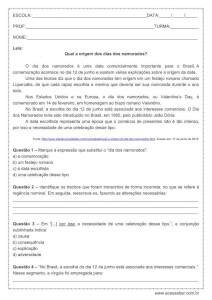 Atividade de português: Regência nominal - 1º ano do ensino médio