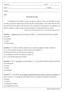 Atividade de português: Sujeito – 2º ano do ensino médio Atividade de português: Sujeito - 2º ano do ensino médio