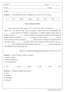 Atividade de português: Complete com os pronome – 8º ano Atividade de português: Complete com os pronome - 8º ano