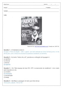 Atividade de língua portuguesa: Nível de linguagem - 7º ano