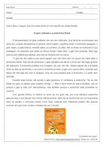 Interpretação de texto: O gato malhado e a andorinha Sinhá – 8º ano Atividade de interpretação de texto: O gato malhado e a andorinha Sinhá - 8º ano
