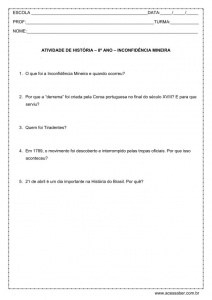 Atividade de história: Inconfidência mineira - 8º ano