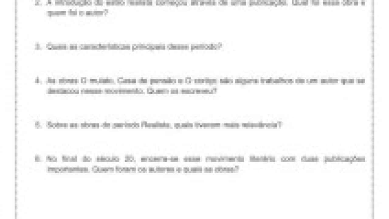 Interpretação De Texto Realismo-Naturalismo Com Gabarito