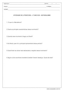 Atividade de literatura: Naturalismo - 2º ano do ensino médio