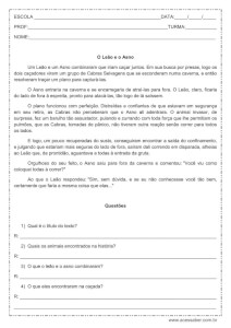 Interpretação de texto: O Leão e o Asno – 4º ou 5º ano Interpretação de texto: O Leão e o Asno - 4º ou 5º ano