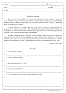 Interpretação de texto: Os navios e a vida – 4º ou 5º ano Interpretação de texto: Os navios e a vida - 4º ou 5º ano