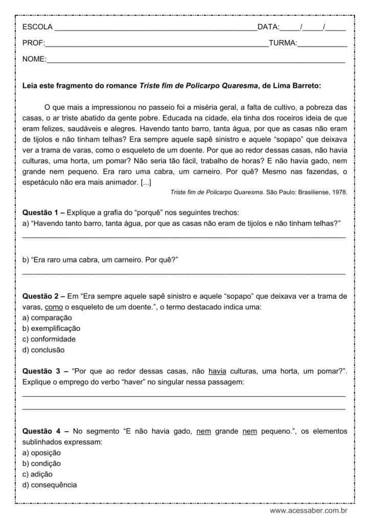 Atividade de português: Os porquês – 9º ano Atividade de português: Os porquês - 9º ano