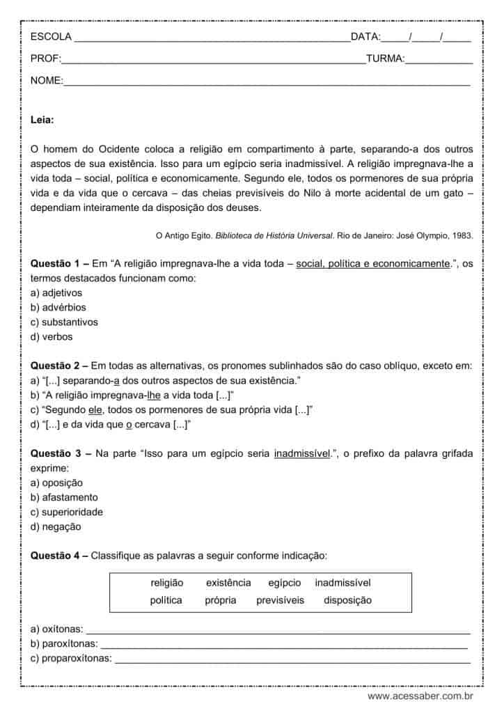 INFORMÁTICA NA ESCOLA 1º DE MAIO: ATIVIDADES SOBRE PRONOMES E ADJETIVOS