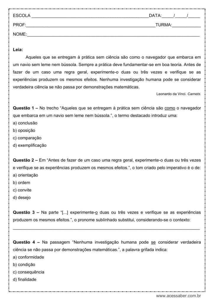Atividade de língua portuguesa: Verbo no imperativo - 9º ano
